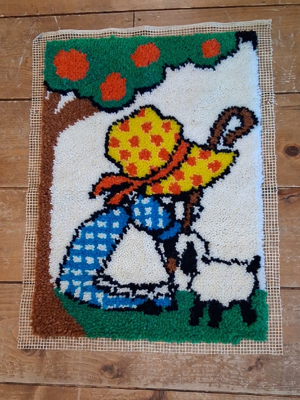MCM 70's Vintage Little Bo Peep latch hook rug kit: 27"H. X20" W.